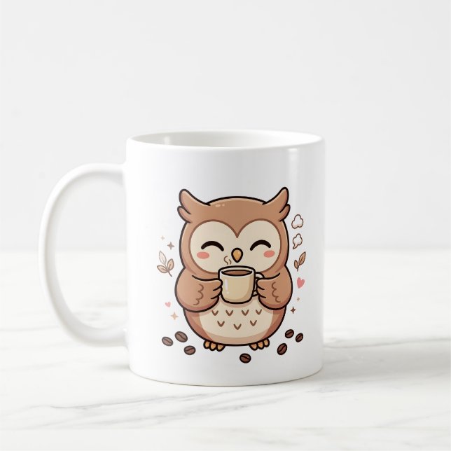 Caneca de Café de Coruja Fofa Design Kawaii de Cor (Esquerda)
