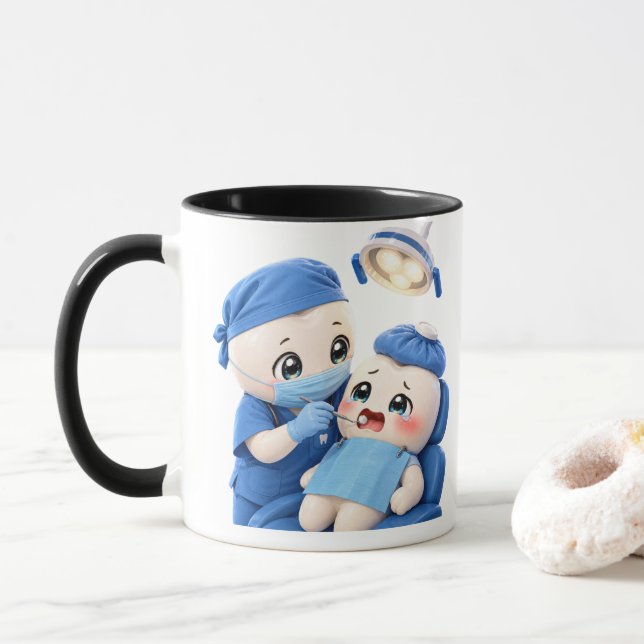 Caneca de Café de Dentista Fofo Paciente Bebê (Com Donut)