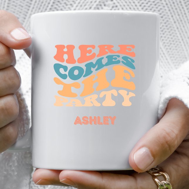 Caneca de café de Despedida de Solteira Retro Aqui (Criador carregado)