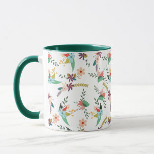 Caneca de Café de Duas Cores com Padrão Floral de