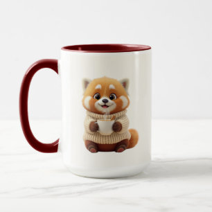 Caneca de Café de Duas Cores com Panda Vermelho Fo