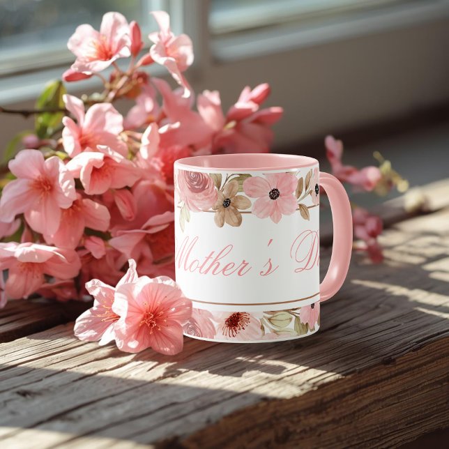 Caneca de Café de Flor de Aquarela Rosa Elegante (Criador carregado)