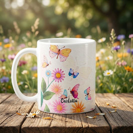 Caneca de Café de Flor Silvestre e Borboletas Vint