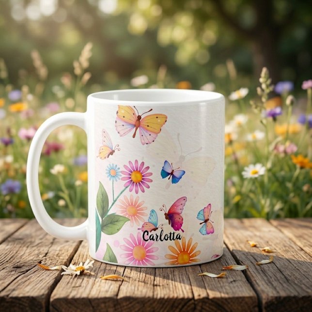 Caneca de Café de Flor Silvestre e Borboletas Vint (Criador carregado)