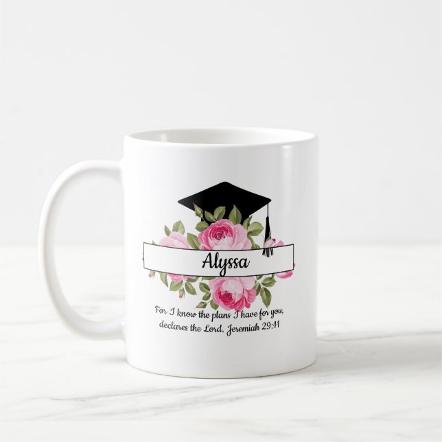 Caneca de Café de Formatura Floral Cristã (Esquerda)