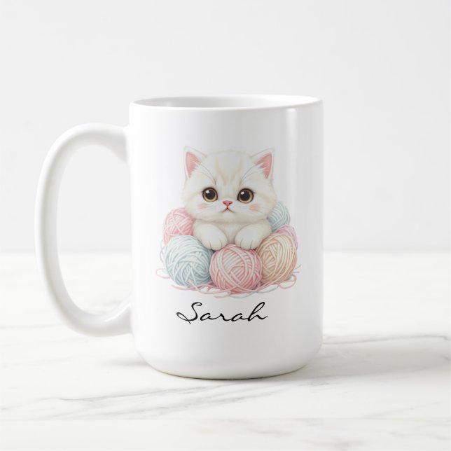 Caneca de Café de Gatinho de Tricô Personalizada (Esquerda)