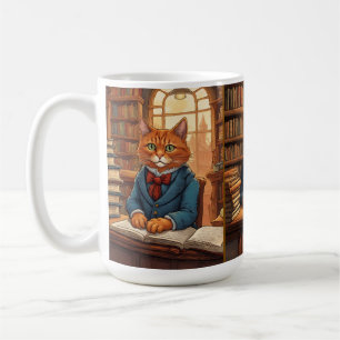 caneca de café de gato de biblioteca
