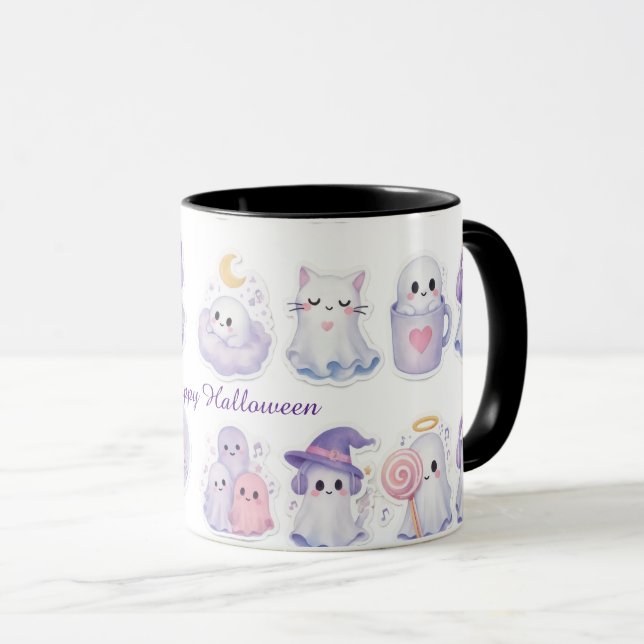 Caneca de Café de Gato de Bruxa de Halloween Fanta (Frente Esquerda)
