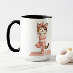Caneca de Café de Gato de Yoga Fofo com Donut