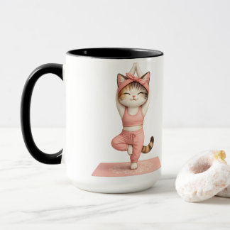 Caneca de Café de Gato de Yoga Fofo com Donut
