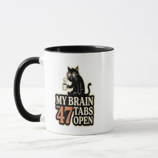Caneca de Café de Gato Divertido Carregando Cérebr