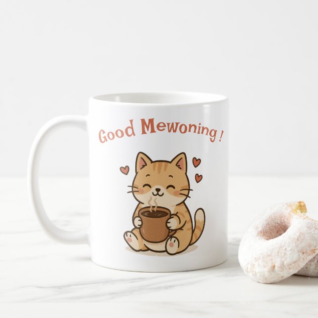 Caneca de Café de Gato Fofo Presente Para Amantes  (Com Donut)