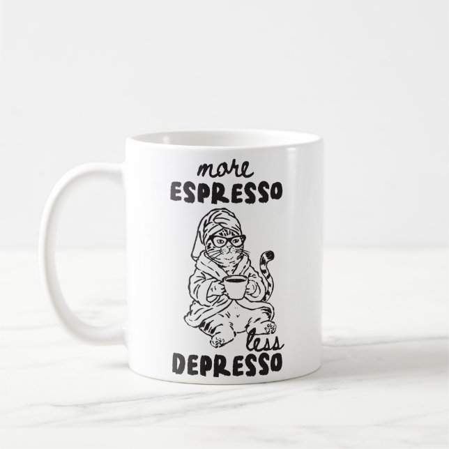 Caneca de Café de Gato Mais Expresso Menos Depress (Esquerda)