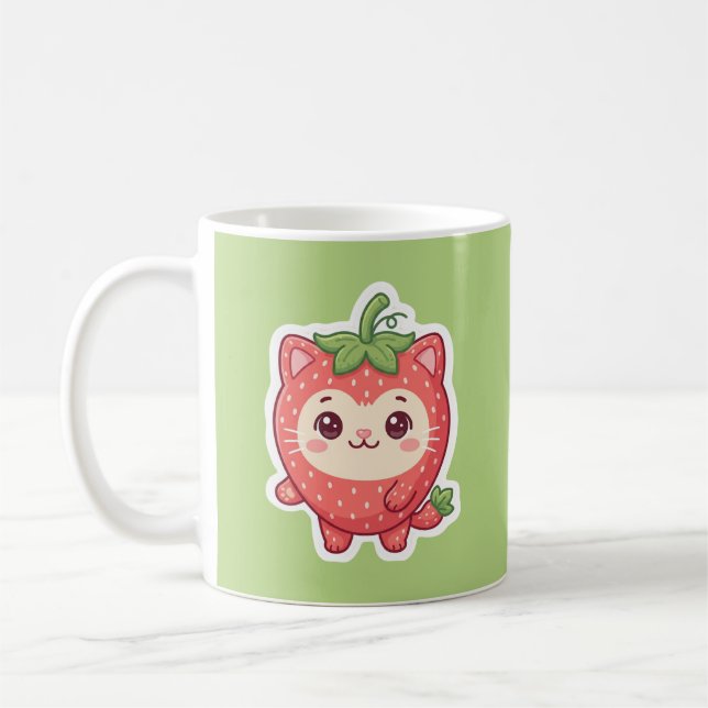 Caneca de Café de Gato Morango Kawaii Fofa (Esquerda)