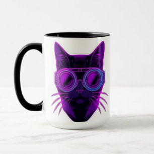 Caneca de Café de Gato Neon Cyberpunk - Estética F