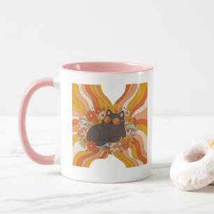 Caneca de Café de Gato Retro Groovy, Fofa Vintage