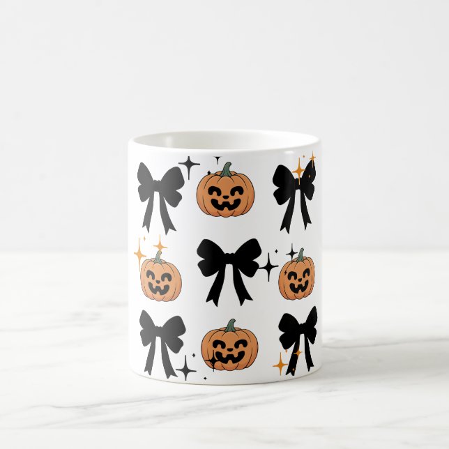 Caneca de Café de Halloween com Laços e Abóboras F (Centro)