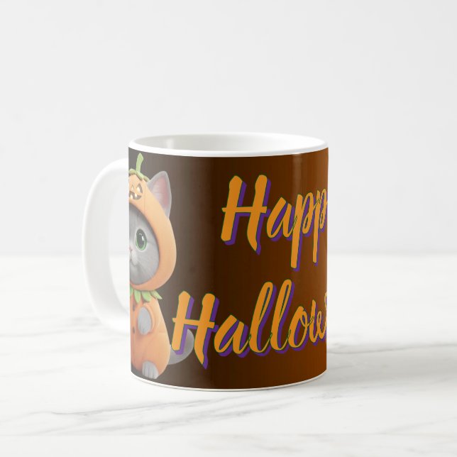 Caneca de Café de Halloween Kitty Abóbora Capricho (Frente Esquerda)