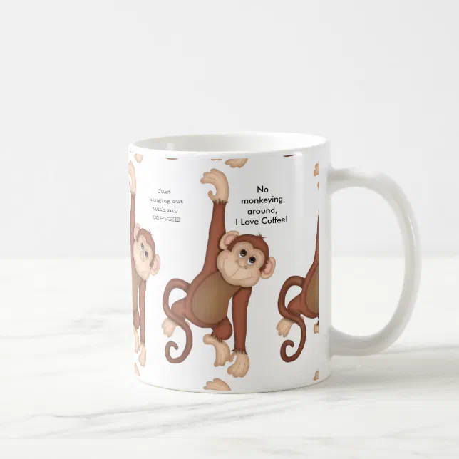 Caneca de café vintage JSNY macaco branco