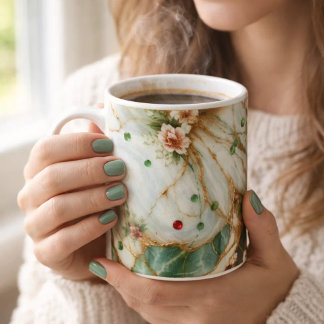 Caneca de Café de Mármore Branco & Ouro & Verde – 