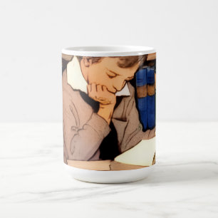Caneca de café de menino criança vintage lendo liv