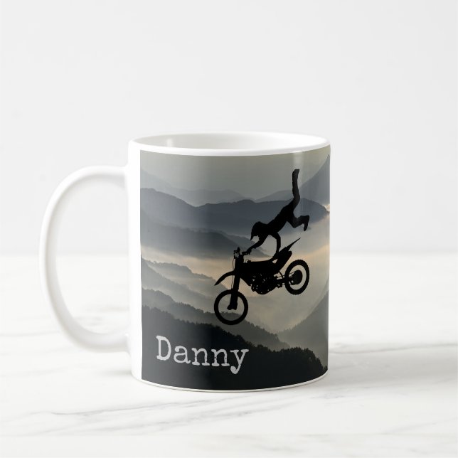Caneca de café de motocicleta Motorcross Montanhas (Esquerda)