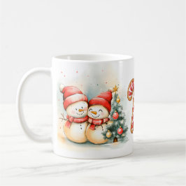 Caneca de Café de Natal com Bonecos de Neve Fofos