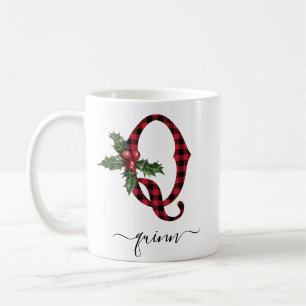 Caneca de Café de Natal com Monograma Q em Xadrez