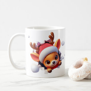 Caneca de Café de Natal com Rena em 3D – Festa de