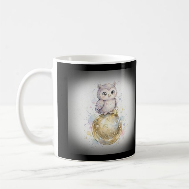 Caneca de Café de Natal Coruja com Enfeites (Esquerda)