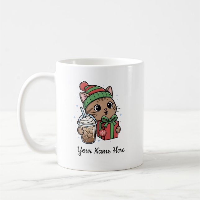 Caneca de Café de Natal de Gato Kawaii (Esquerda)