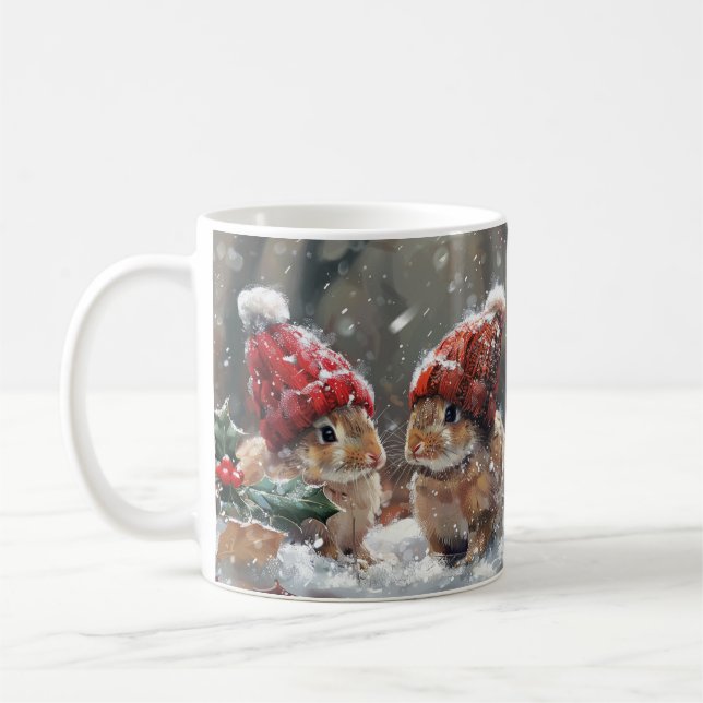 Caneca de café de Natal fofo do coelho de inverno (Esquerda)