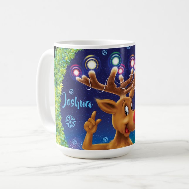 Caneca de café de Natal personalizada, Rudolph e l (Frente Esquerda)
