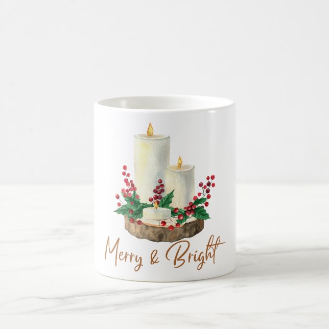 Caneca de Café de Natal Vela Holly Alegre e Brilha (Centro)