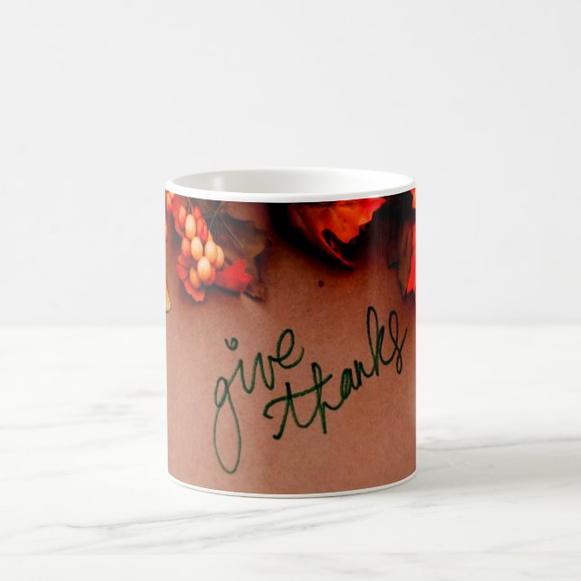 Caneca De Café Dê Obrigados com folhas de outono Ação de Graças (Centro)