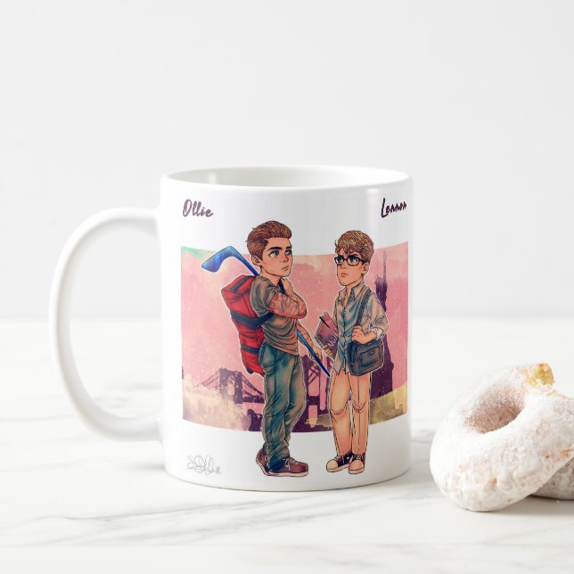 Caneca de café de Ollie e de Lennon (Com Donut)