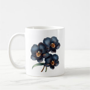 Caneca de café de orquídea negra e elegante