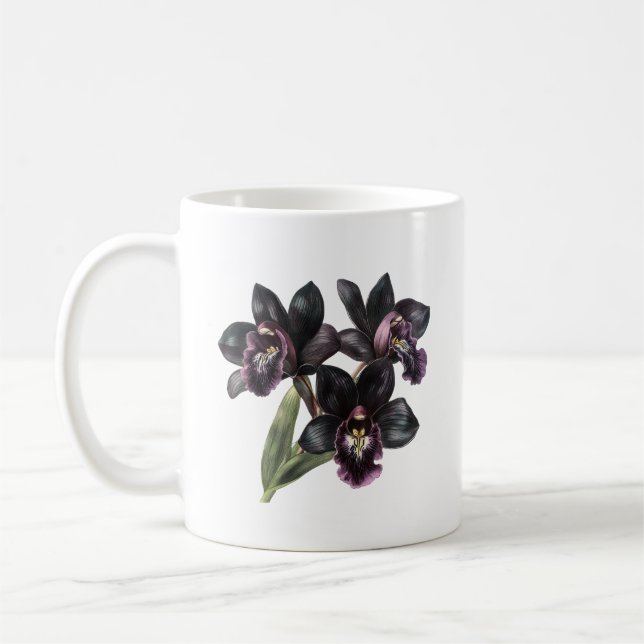 Caneca de café de orquídea roxa e preta clássica (Esquerda)