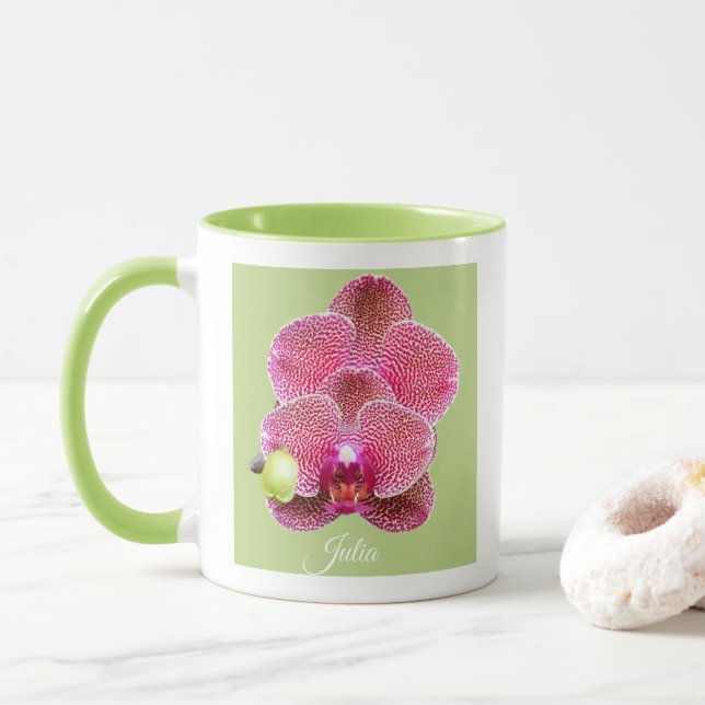 Caneca de Café de Orquídeas Phal. Vermelho Creme (Com Donut)