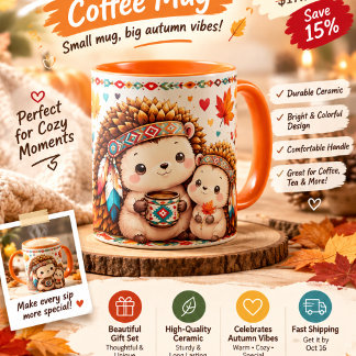 Caneca de Café de Outono Adorável comouriço Colori