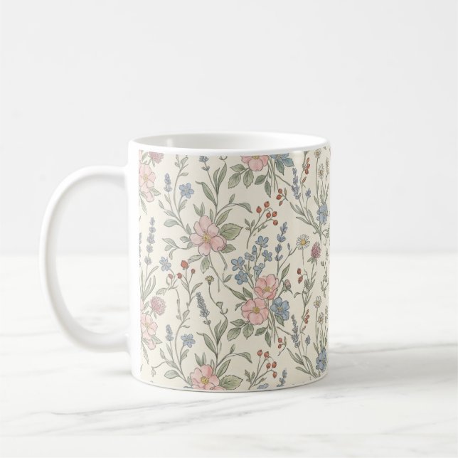 Caneca de Café de Prado de Flores Silvestres Botân (Esquerda)