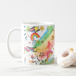 caneca de café de unicórnios e arco-íris