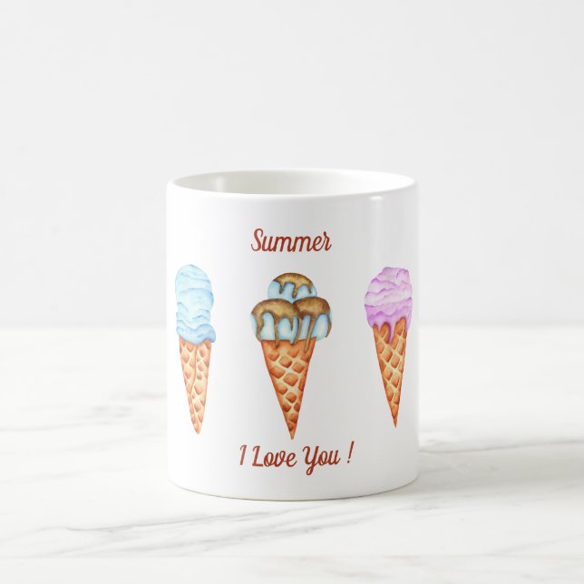 Caneca de Café de Verão Fofa Eu Amo Sorvete (Centro)