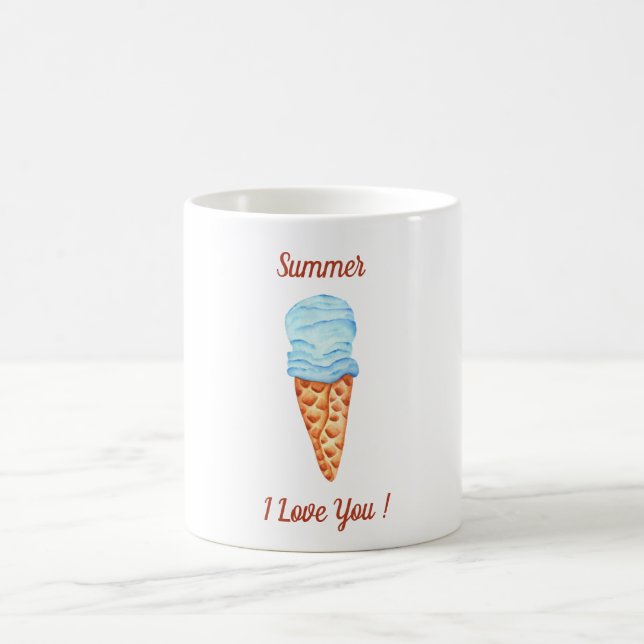 Caneca de Café de Verão Fofa Eu Amo Sorvete (Centro)
