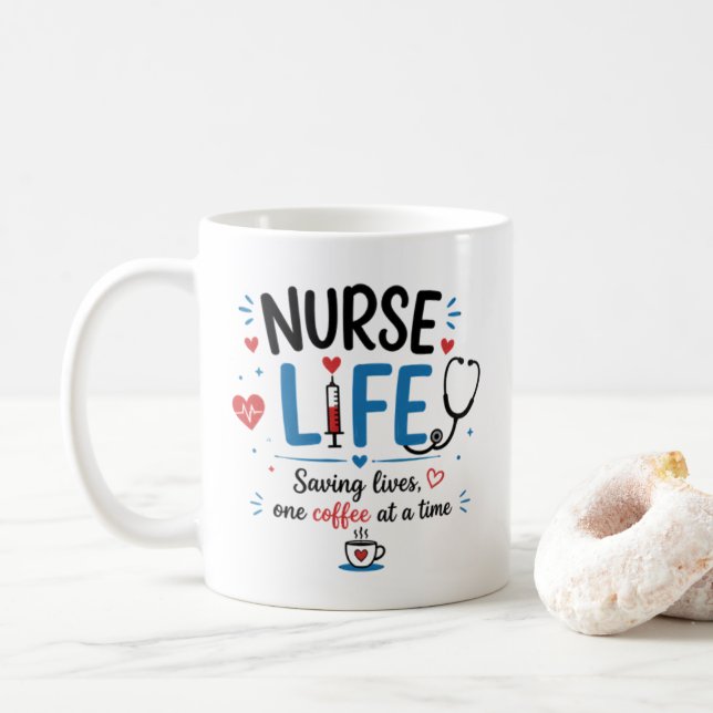 Caneca de Café de Vida de Enfermeira Presente Dive (Com Donut)