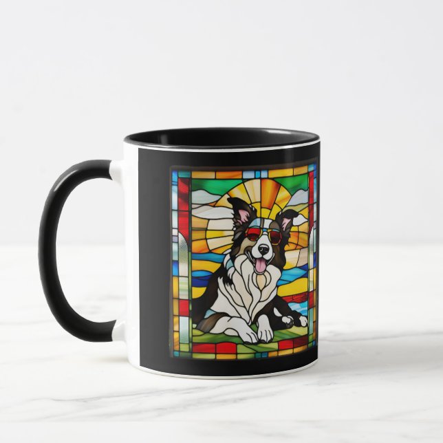 Caneca de Café de Vidro Pintado Border Collie Fofo (Esquerda)