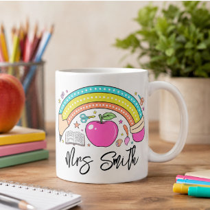 Caneca De Café de volta à Escola Arco-íris Professor Vida