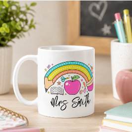 Caneca De Café de volta à Escola Arco-íris Professor Vida