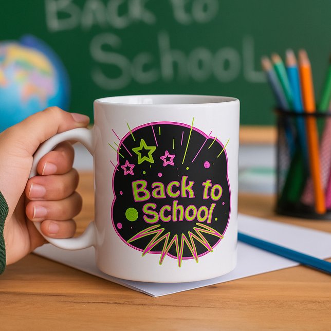 Caneca De Café De volta à escola Neon Pop Art Bright Classroom (Criador carregado)