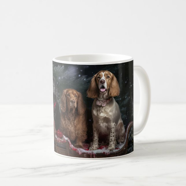 Caneca De Café Decência de Natal do Cocker Spaniel Snowy Sleigh (Frente Esquerda)